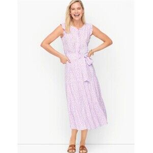 Talbots Tiered Midi Dress Womens 8 Purple Floral Vine Print Peasant Cottagecore